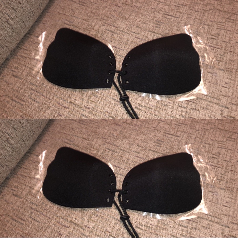 BLACK STICK-ON STRAPLESS BRA!!!
